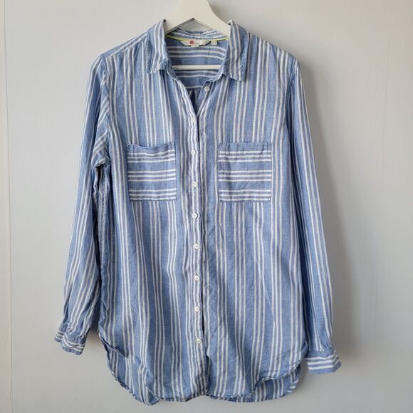 Boden womens 100% Linen Striped Shirt size 6L Button Up Coastal Chic - Picture 1 of 8